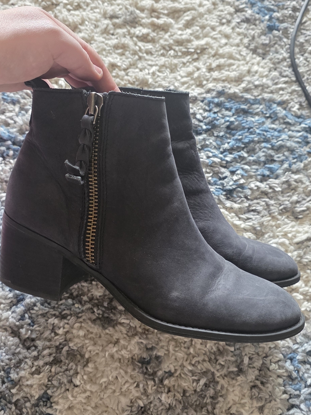 BP Just Block Heeled Bootie Women's Black Suede Ankle Boots with Side Zip